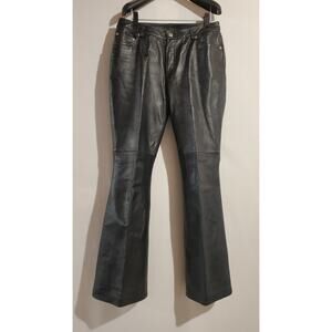 Newport News Jeanology Vtg Y2K Leather Bootcut Pants Womens Size 10 Black Biker